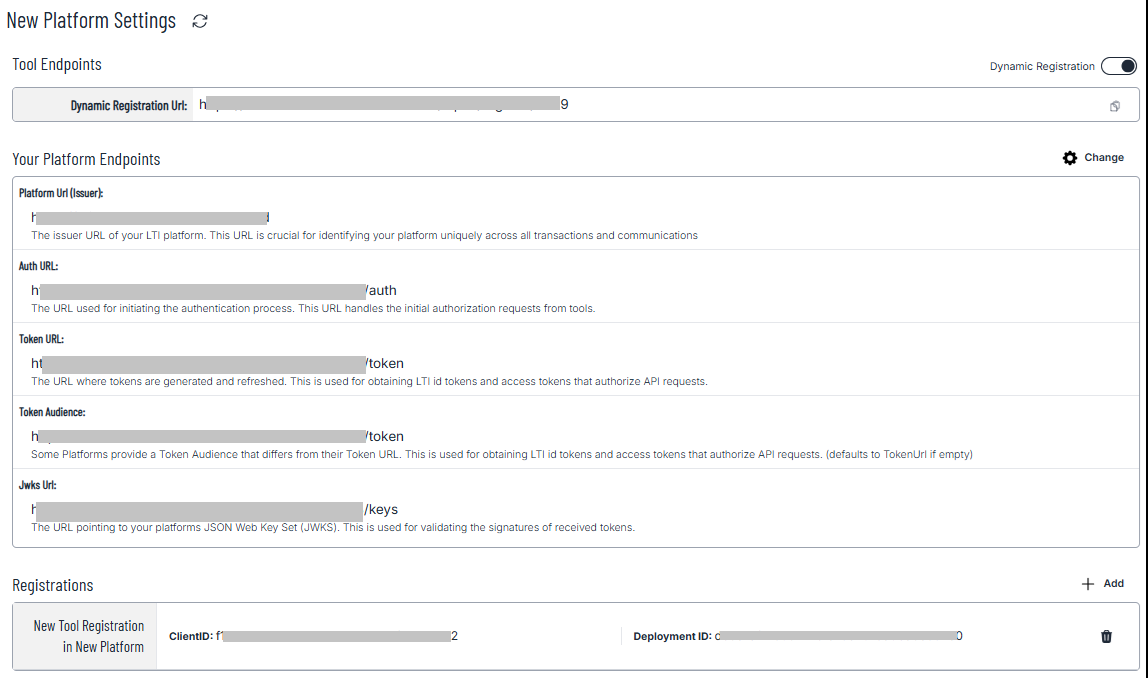 Screenshot of Platform Dynamic Registration configuration.